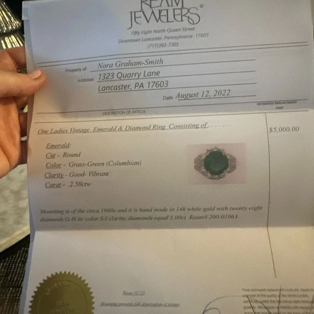 Stunning and appraised vintage 2.5 carat emerald and diamond ring from the 1930s - Picture 3 of 5